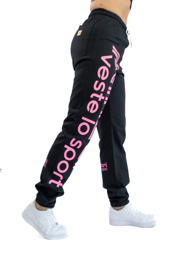Jogging Femme - Uni H - Noir / Rose Fluo – Image 4