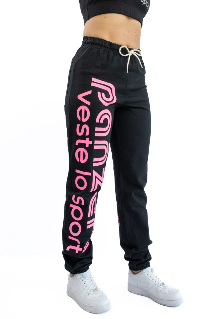 Jogging Femme Panzeri Uni H Confort et Élégance en Noir/Rose Fluo