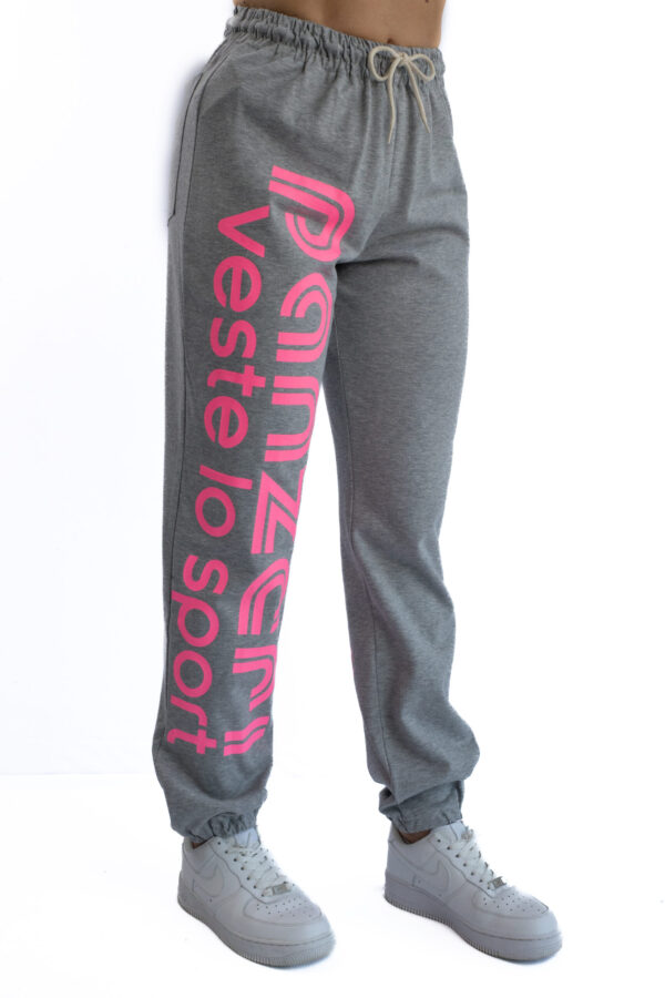 Jogging Femme - Uni H - Gris Chiné / Rose Fluo