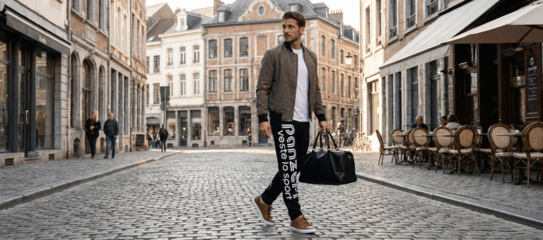 homme au style athleisure en ville