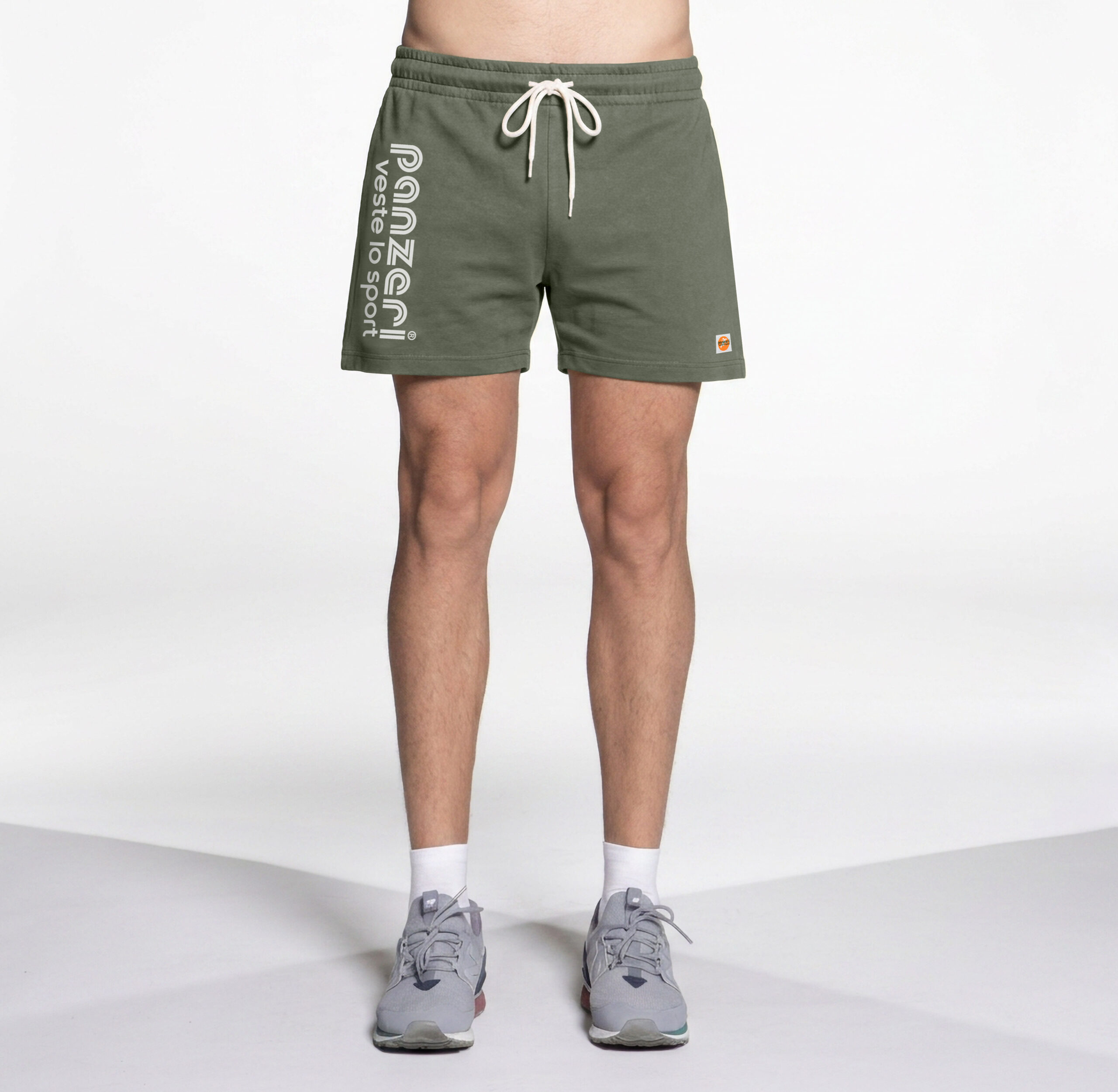 Short Homme - Uni A - Kaki / Blanc – Image 3