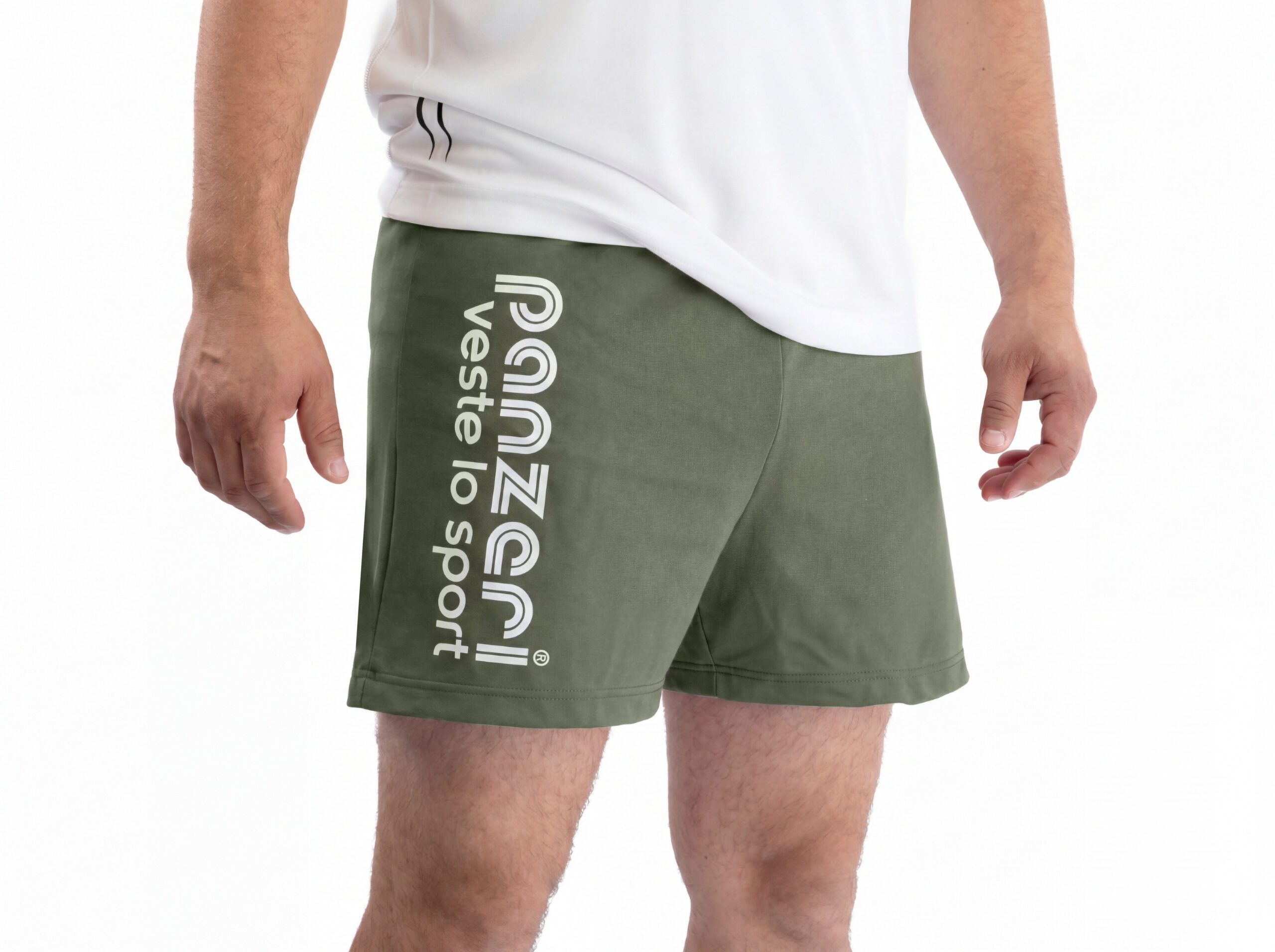 Short Homme - Uni A - Kaki / Blanc
